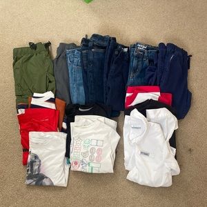Boys Size 6 7 8 Shirts Long Sleeve Mario Nike Jeans Pants - Lot 9 Tops 7 Pants